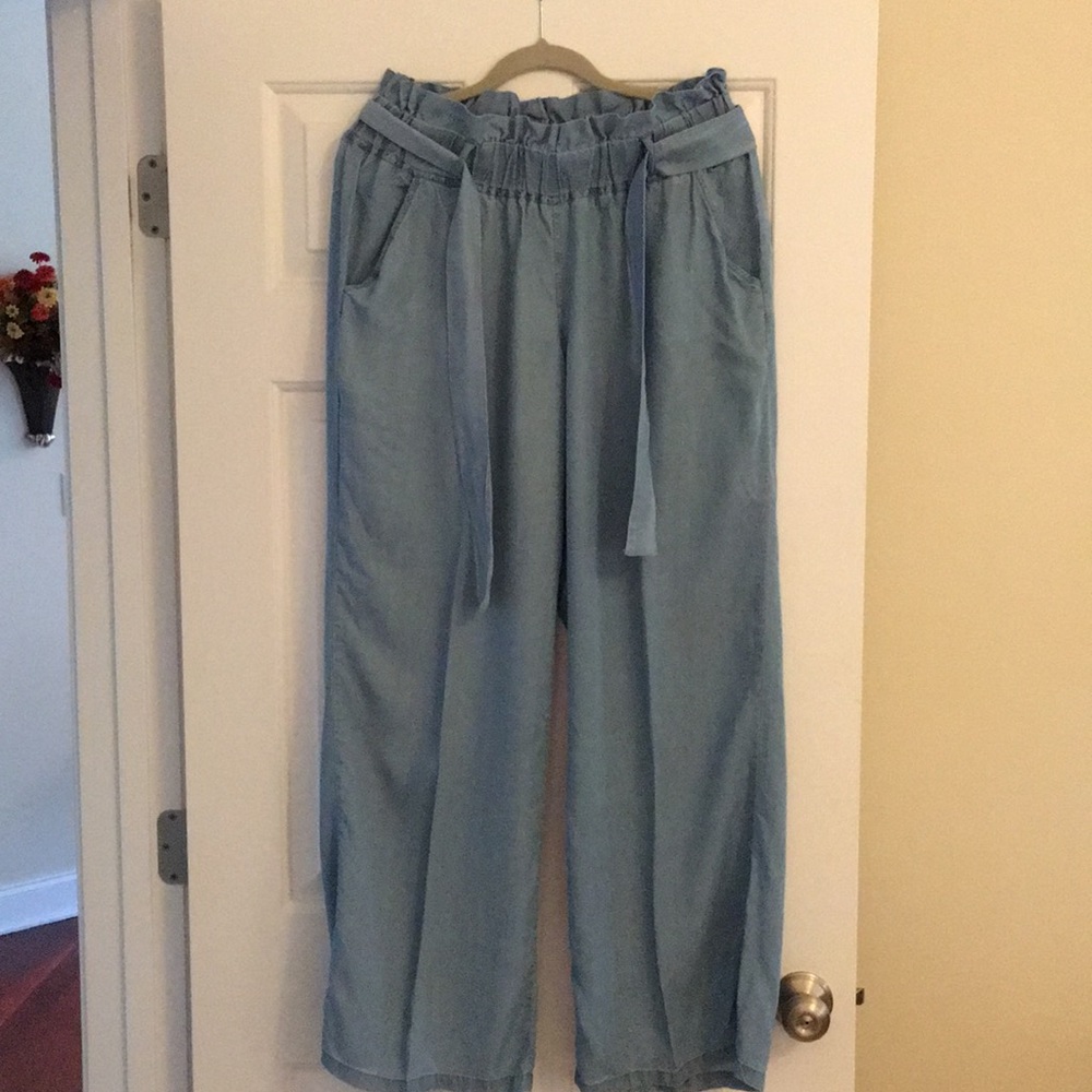 Paper bag waist tencil wide leg pants